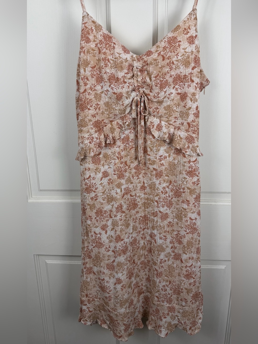 Floral Tie-Front Midi Dress in Dusty Rose and Cream